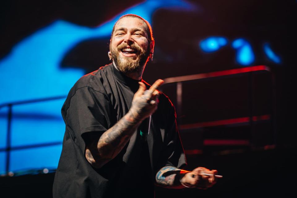 INDIO, CALIFORNIA - APRIL 16: Post Malone performs at the Sahara Tent at 2022 Coachella Valley Music and Arts Festival weekend 1 - day 2 on April 16, 2022 in Indio, California. (Photo by Matt Winkelmeyer/Getty Images for Coachella)