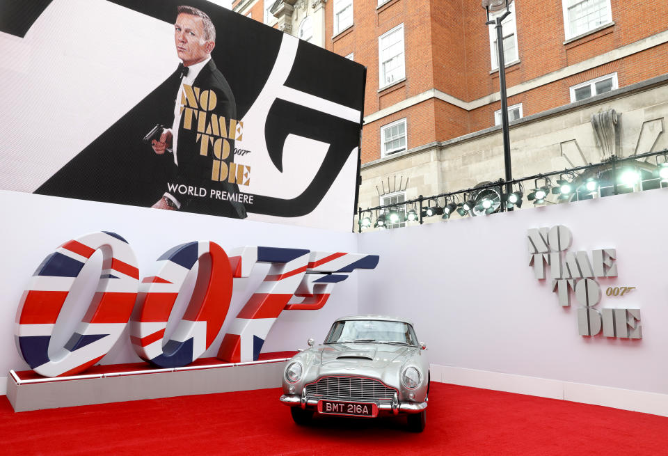 LONDON, ENGLAND - SEPTEMBER 28: James Bonds Aston Martin car at the World Premiere of 