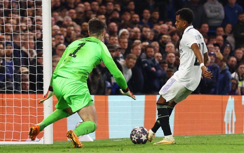 Real Madrid's Rodrygo scores their second goal past Chelsea's Kepa Arrizabalaga - Real Madrid's Rodrygo scores their second goal past Chelsea's Kepa Arrizabalaga