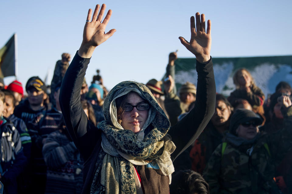 Activists celebrate at Oceti Sakowin Camp.