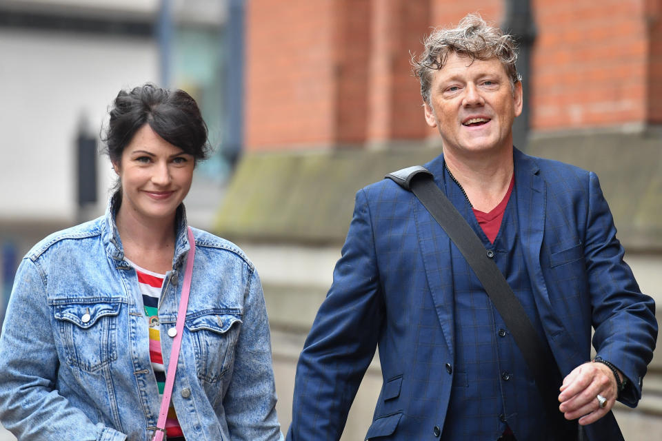 Emmerdale actor Mark Jordon and his partner Laura Norton arrive at Manchester Minshull Street Crown Court, where Jordon is charged with assault on a pensioner. (Photo by Jacob King/PA Images via Getty Images)