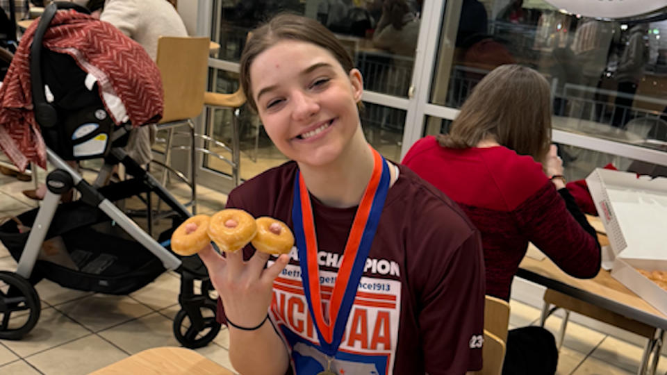 Suddreth with a doughnut for very time she’s won a state title.