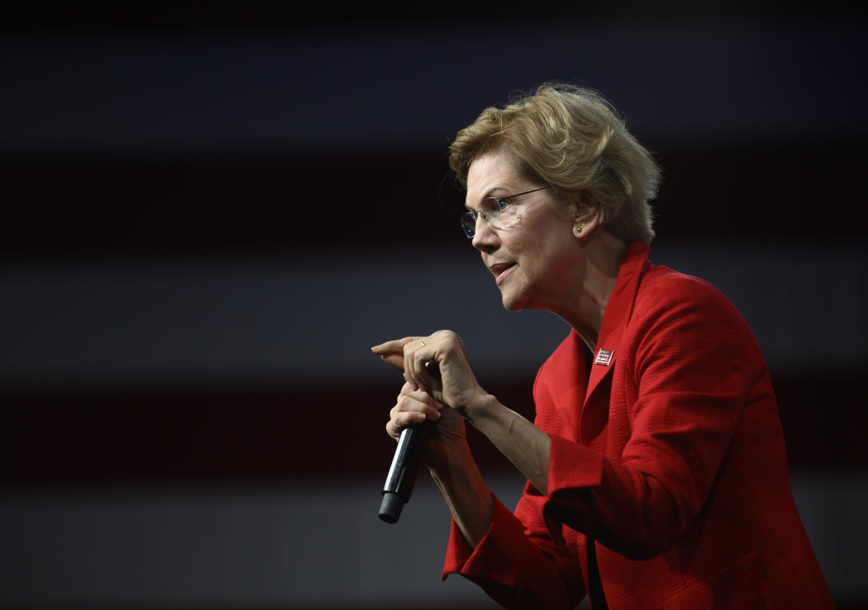 Democratic presidential candidate Sen. Elizabeth Warren (D-Mass.) at a forum in Des Moines, Iowa, on Aug. 10. She has backed "Medicare for All." (Photo: Stephen Maturen/Getty Images)
