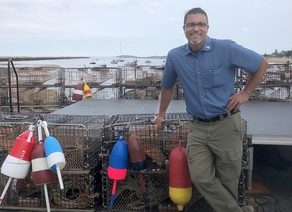 Jason Joyce, a lobsterman from Swan's Island, Maine, spoke at the RNC and at a rally with Eric Trump Thursday in Saco.