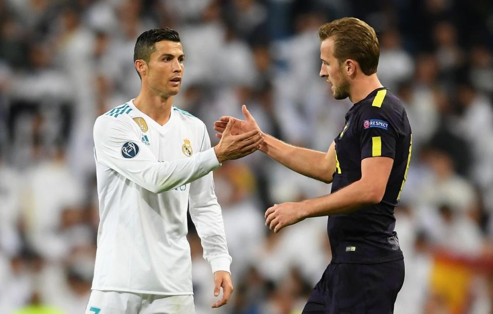 Harry Kane (right) with Cristiano Ronaldo in 2017 (Getty Images)