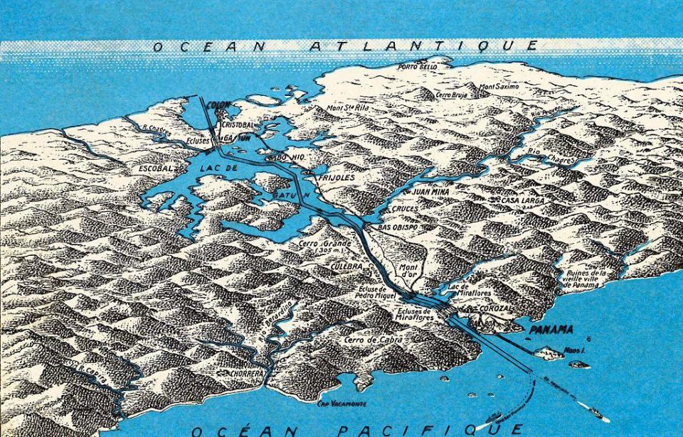 Mapa del Canal de Panamá. Construido entre 1881 y 1914 a lo largo del Istmo de Panamá