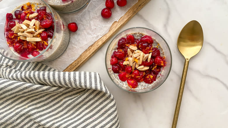 jar of chia pudding with spoon