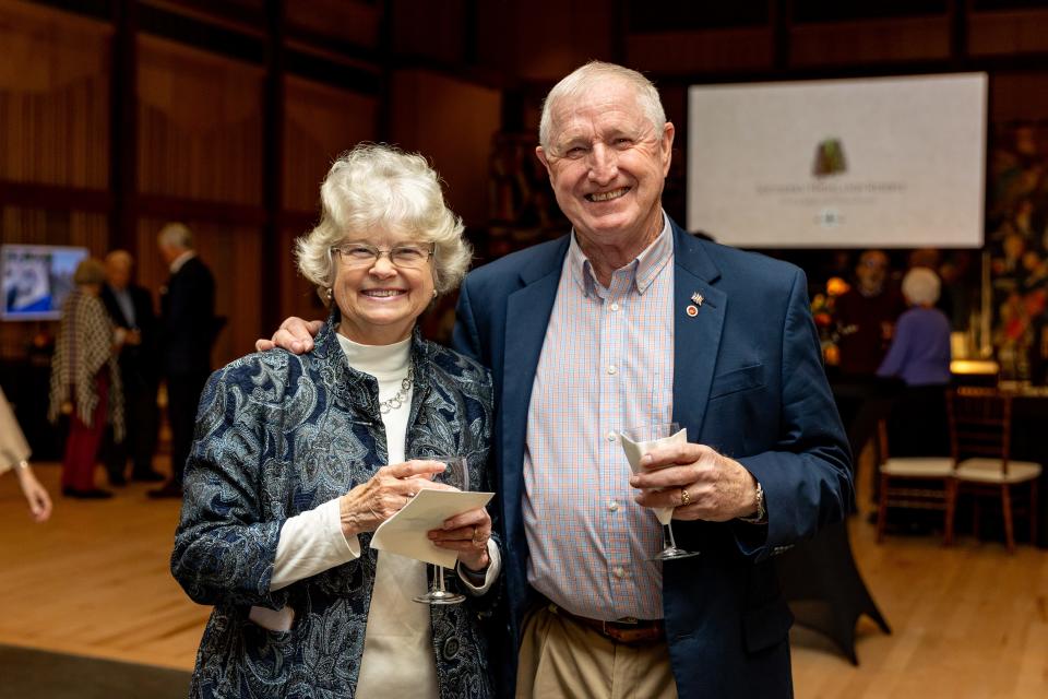 Jill Chapman and Transylvania County Commissioner Larry Chapman pose at the Nov. 17 event at Brevard College where Southern Highlands Reserve announced a grant from the Gerard B. Lambert Foundation.