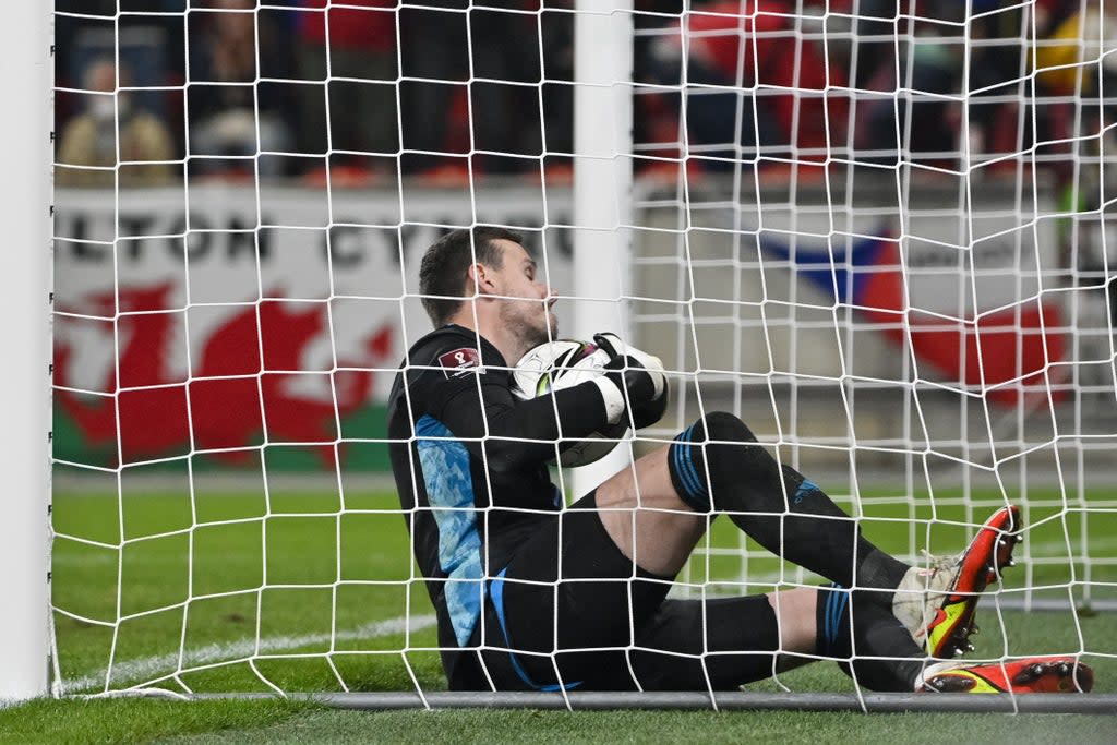 Wales goalkeeper Danny Ward scores an own goal in the 2-2 draw with the Czech Republic (PA Wire via CTK) (PA Wire)