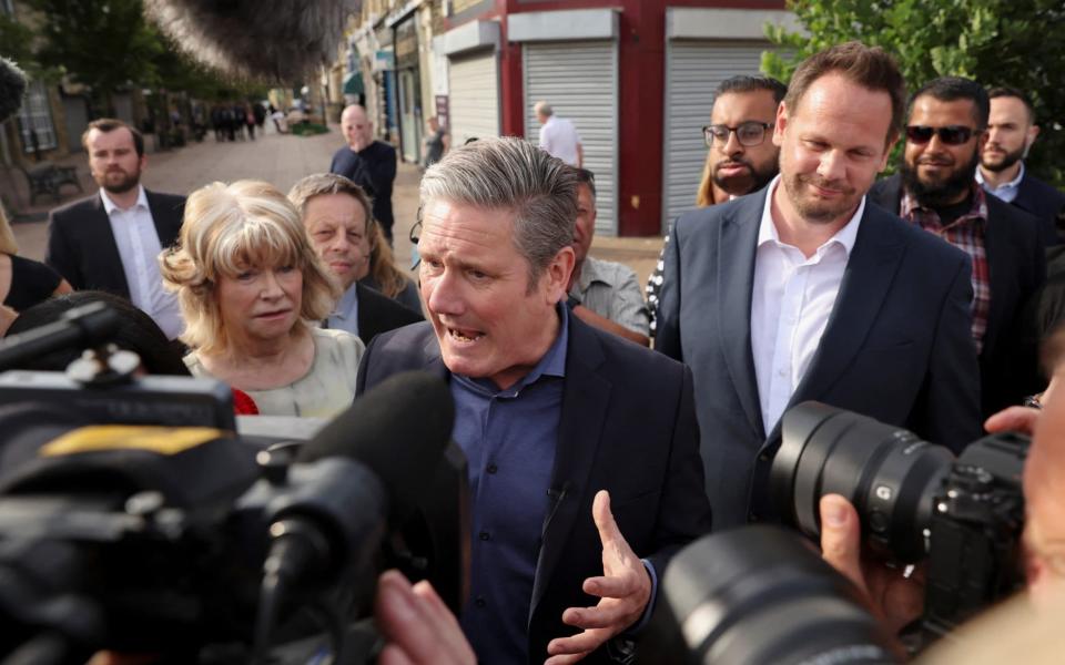 Sir Keir Starmer talks to the media in Wakefield this morning - Phil Noble /Reuters