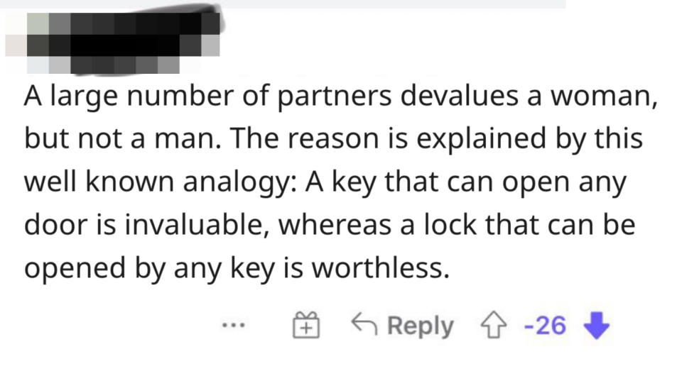 when talking about women's sex lives a man says that a lock that can be opened by any key is worthless