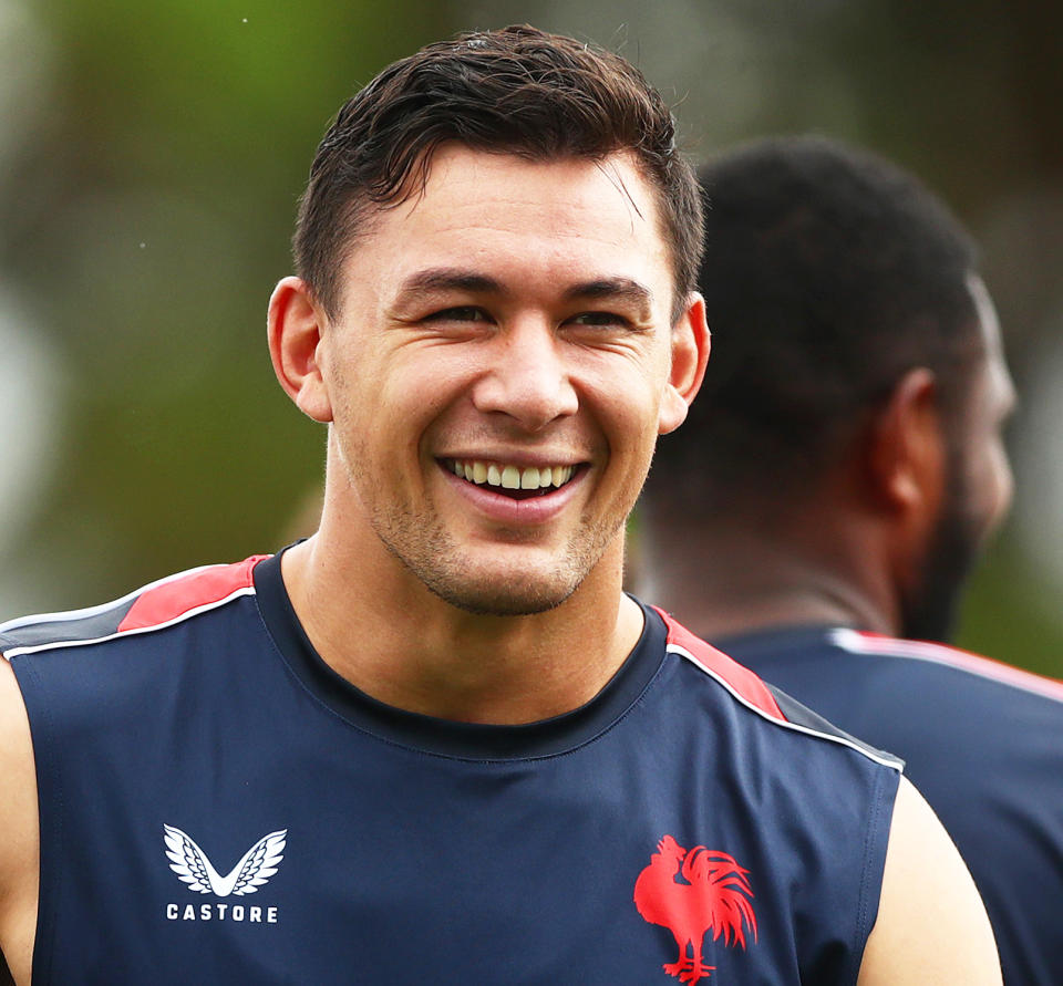 Pictured Roosters centre Joey Manu