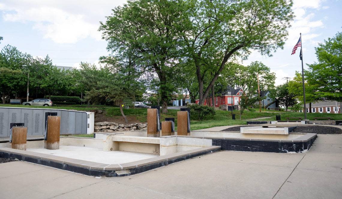 The Vietnam Veterans&#x002019; Memorial Fountain was dedicated in 1986. The engraved medal is part of the memorial wall at the fountain which is located in Dr. Jeremiah Cameron Park at Broadway and West 42nd Street in Kansas City.