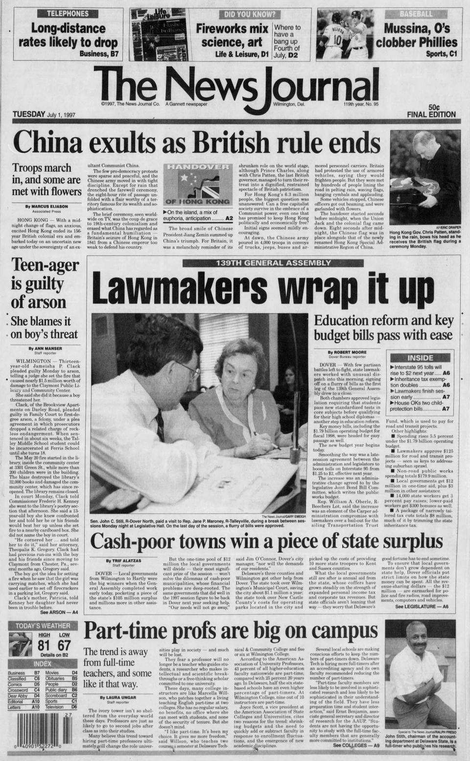 Front page of The News Journal from July 1, 1997.