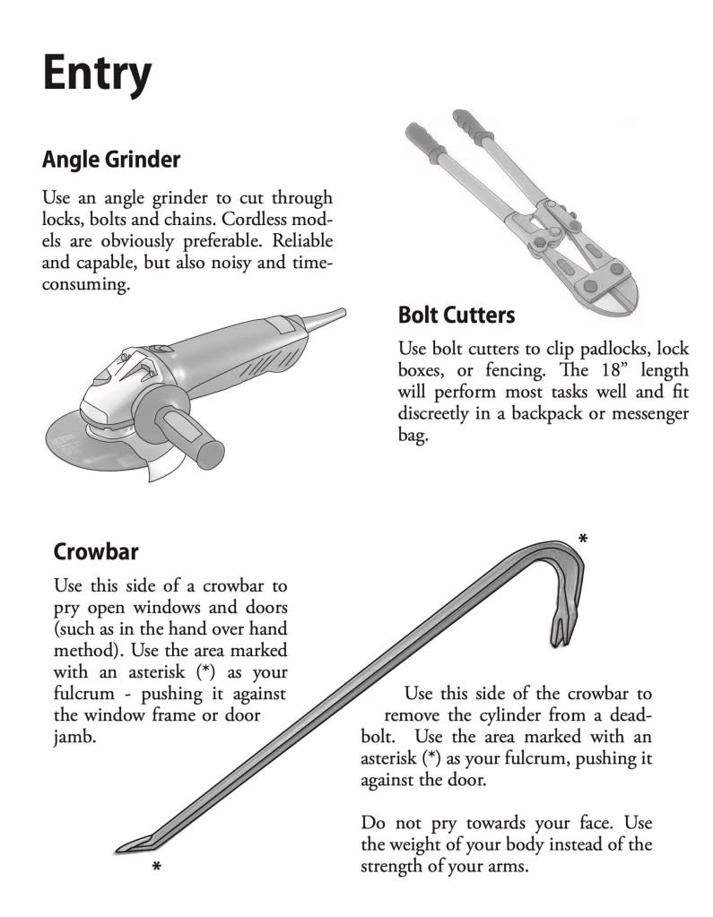 The booklet includes step-by-step advice for how to barricade doors.