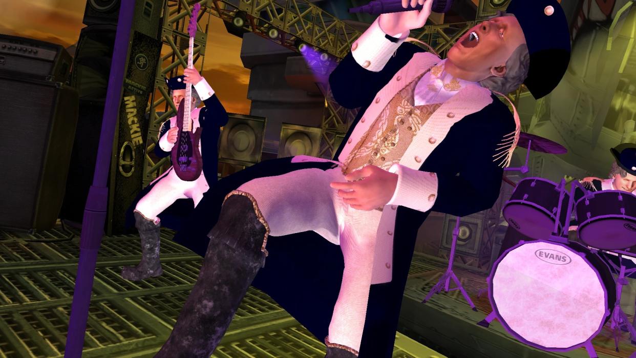  George Washington performs on stage in a mod for Guitar Hero World Tour. 