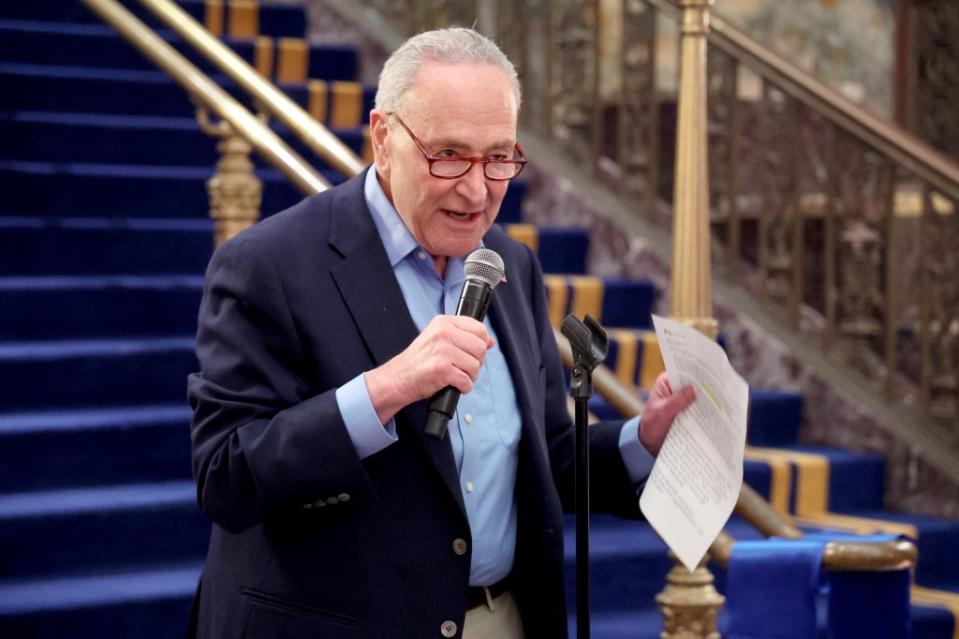 Senate Majority Leader Chuck Schumer never brought up bipartisan bills would impose add new restrictions on how Apple and Google operate their controversial app stores for a full floor vote. Getty Images for Brooklyn Paramount