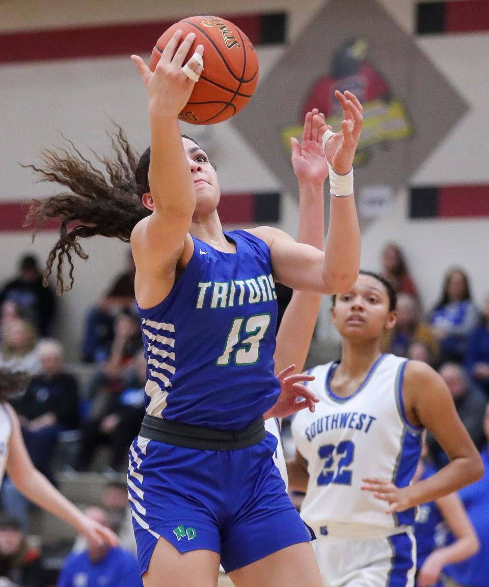 Green Bay Notre Dame sophomore Kaia Waldrop (13) is averaging 12.5 points this season.
