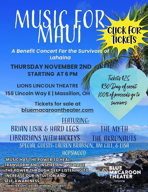 Brian Lisik & Hard Legs will be headlining the Music for Maui benefit concert on Thursday night at Lions Lincoln Theatre in downtown Massillon. Opening acts include Librarians with Hickeys and Akronauts.