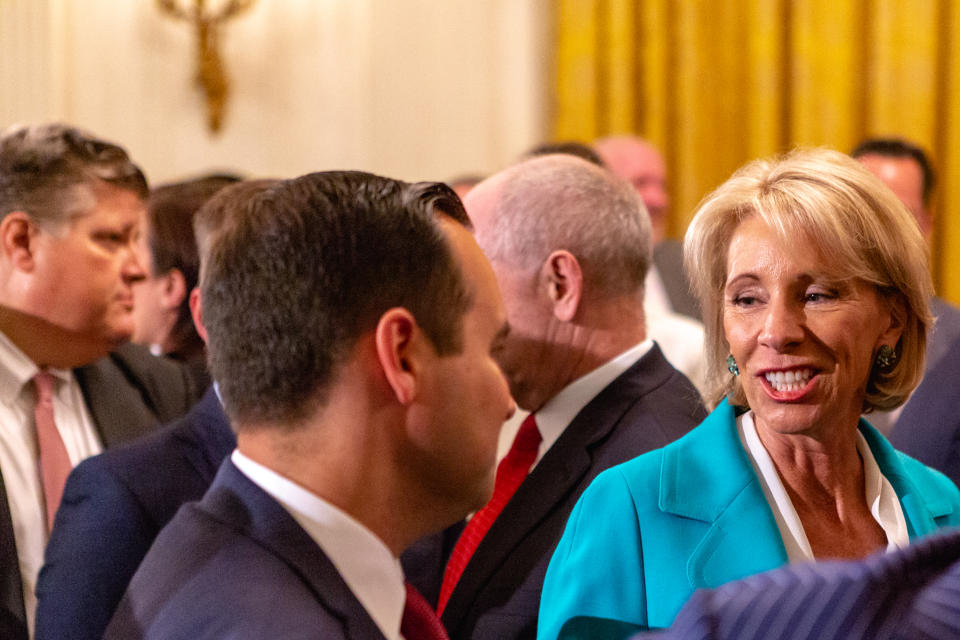 U.S. Secretary of Education Betsy DeVos, attends U.S. President Donald Trumps 'The Pledge To America's Workers' event in the East Room of the White House, in Washington, D.C. on Thursday, July 19, 2018  (Photo by Cheriss May/NurPhoto via Getty Images)