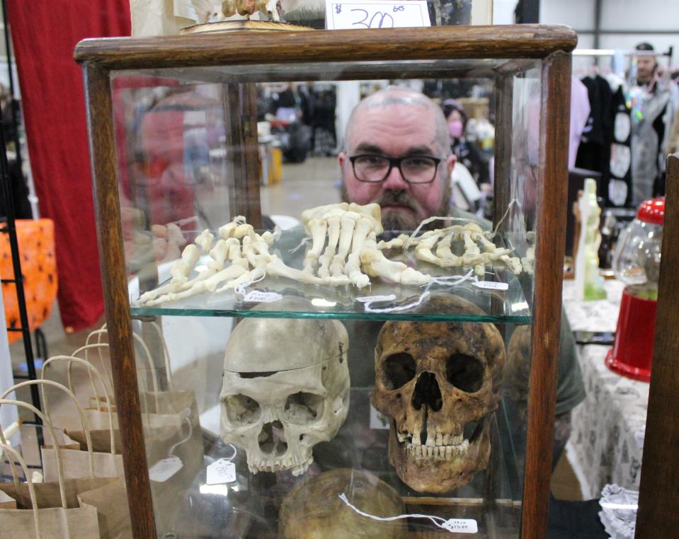 Human skulls and bones were some of the items Ryan Adams of Borrowed Time Oddities had for sale this past weekend at the Michigan Oddities and Horror Fest.