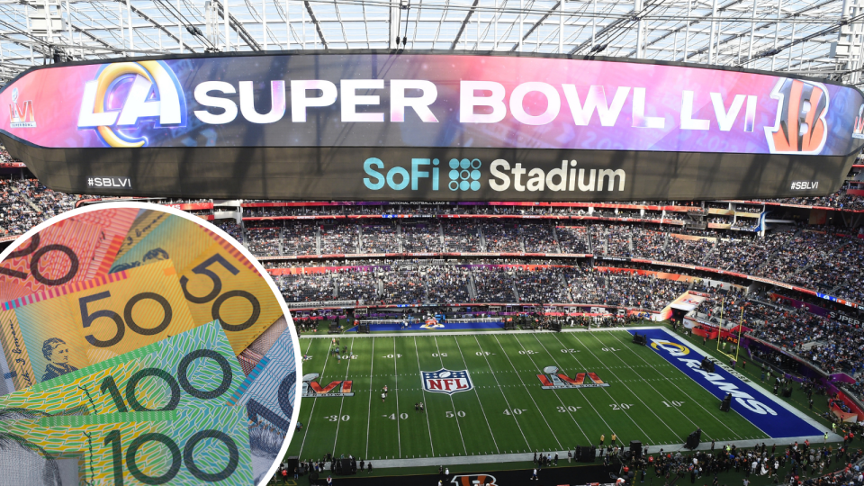 The 2022 Super Bowl stadium and Australian currency.