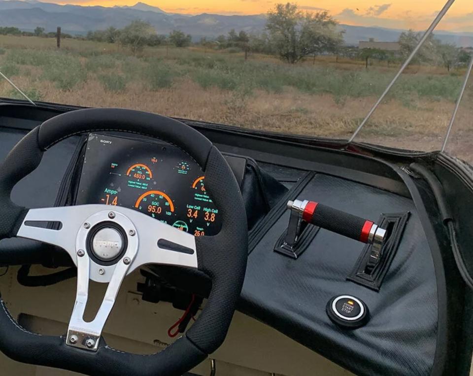 View from inside the cockpit of VonMercier's new Arosa luxury hovercraft.