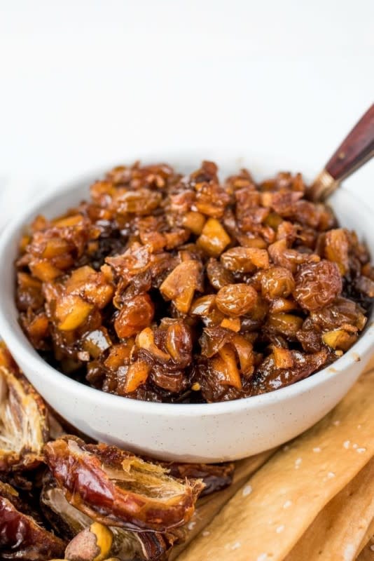 <p>Reluctant Entertainer</p><p>Make a batch of this Apple Raisin Chutney Recipe, and pair it with meat, with goat cheese, crackers, figs, or nuts!</p><p><strong>Get the recipe:</strong> <a href="https://reluctantentertainer.com/apple-raisin-chutney-recipe/" rel="nofollow noopener" target="_blank" data-ylk="slk:Apple Raisin Chutney;elm:context_link;itc:0;sec:content-canvas" class="link rapid-noclick-resp"><strong>Apple Raisin Chutney</strong></a></p>