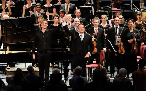 Cédric Tiberghien and François-Xavier Roth with Les Siècles - Credit: Mark Allan/BBC