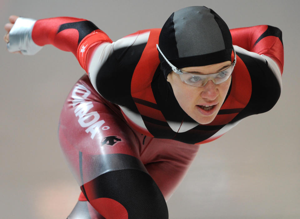 Clara Hughes last won an Olympic medal at the 2010 Vancouver Games, where she earned bronze in the 5,000-m women's long-track speed skating race. (Photo by Dimitar Dilkoff/AFP via Getty Images)