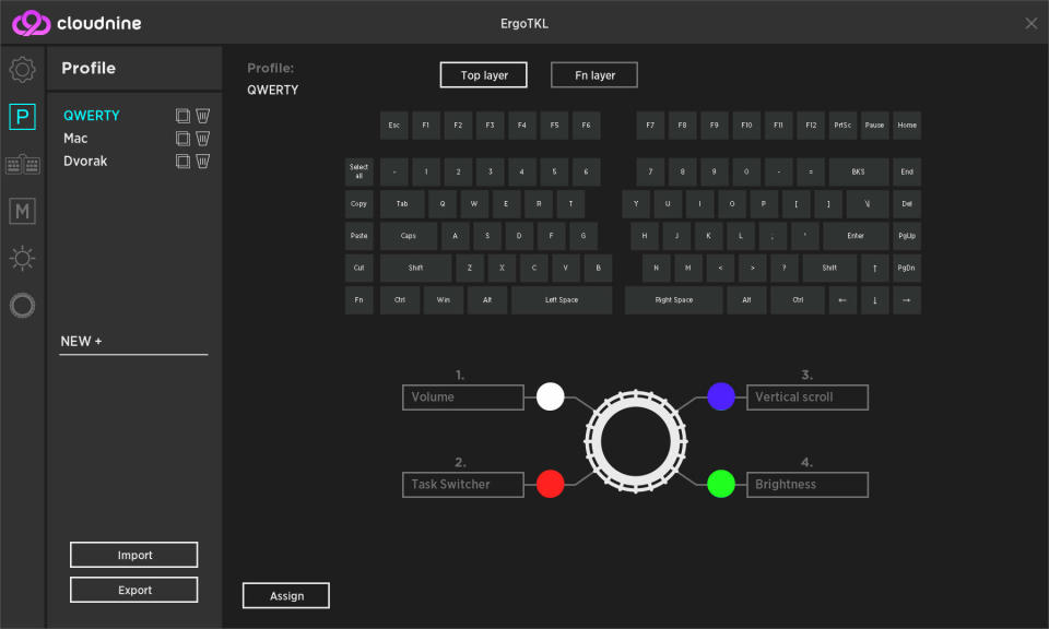 Cloud Nine application for the C959 Ergo ergonomic mechanical keyboard