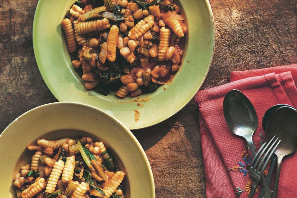 Pasta Grannies, Pasta in bowls set on wooden table