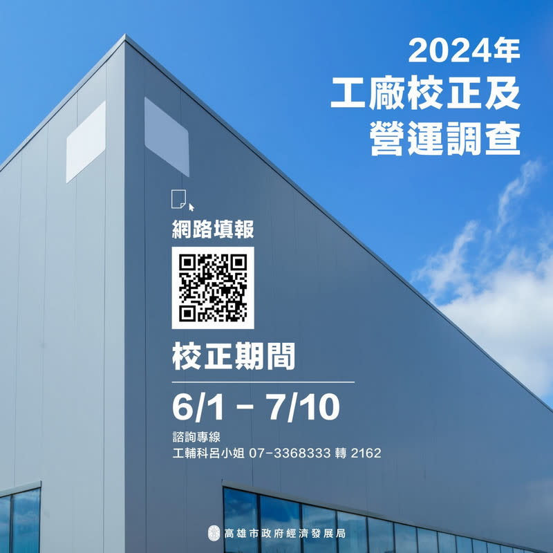 ▲高市府將配合經濟部於6月1日至7月10日期間進行工廠校正及營運調查作業，呼籲業者可利用網路申報。