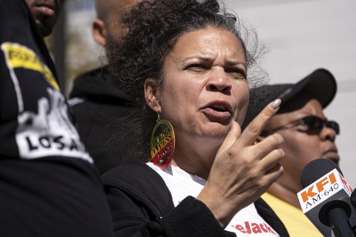 <span>Melina Abdullah in Los Angeles, on 2 March 2020.</span><span>Photograph: David Crane/The Orange County Register via AP</span>