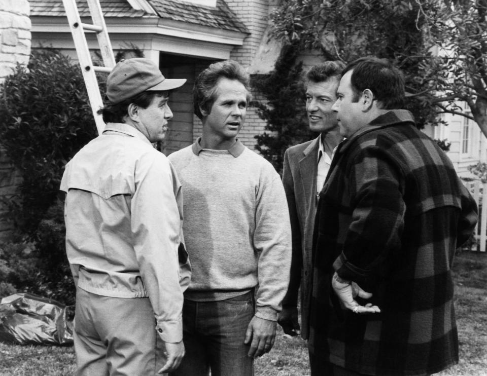 From l to r: Mathers, Dow, Ken Osmond and Frank Bank in Still the Beaver. (Photo: ©Universal/Courtesy Everett Collection)