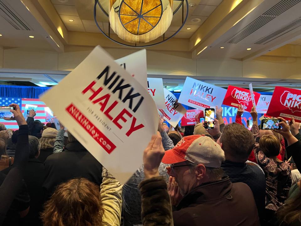 Nikki Haley supporters at a rally in Troy, Michigan, February 25, 2024.