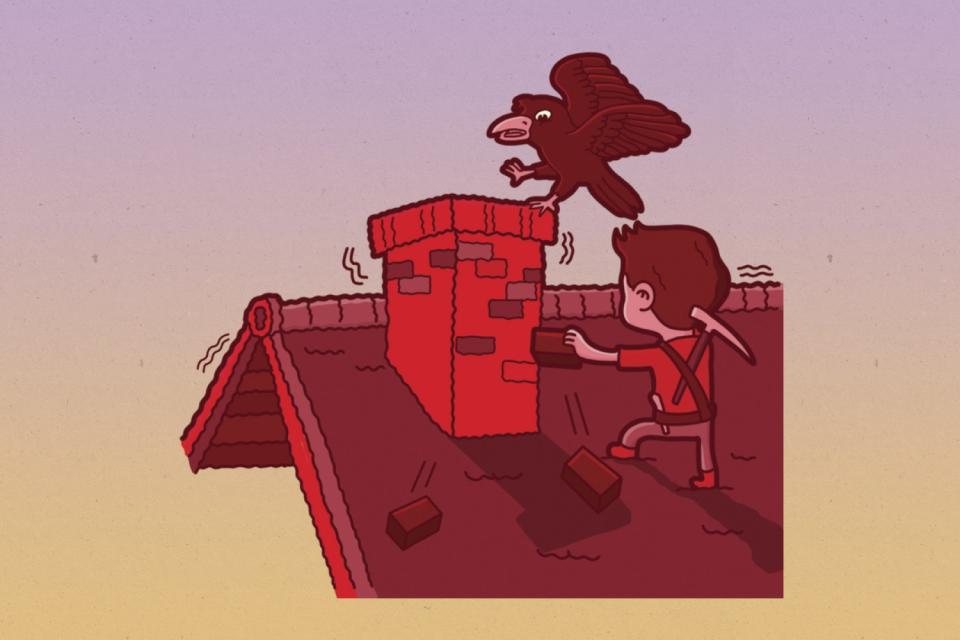 Illustration of crumbling chimney