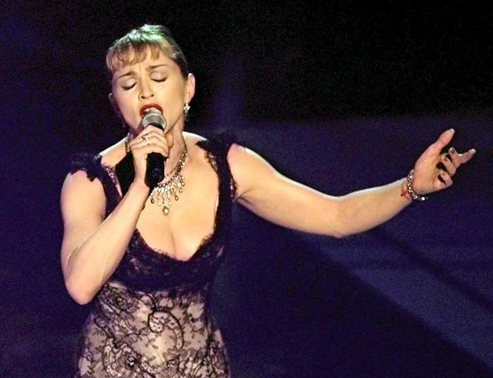Madonna performs 'Don't Cry for Me Argentina' from the Oscar nominated movie 'Evita' during the 69th Academy Awards in 1997 (Getty Images)