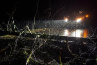 Ein umgestürzter Baum lauf einer Kreisstrasse bei Lochum im Westerwald. (Bild: Thomas Frey/dpa)