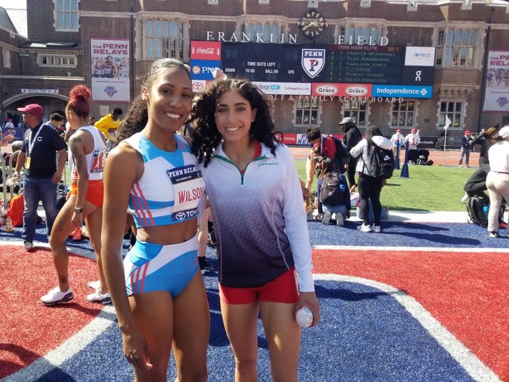 Sophia Gorriaran and Ajee' Wilson at Franklin Field for the Penn Relays