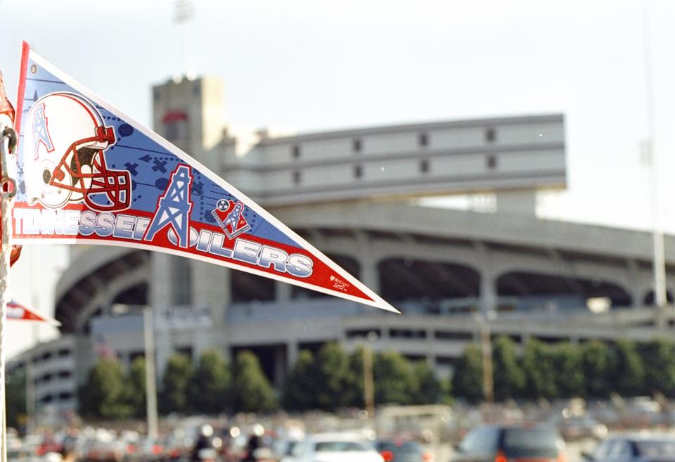 Two rarities: A Tennessee Oilers pennant and an NFL game in Memphis. (Getty)