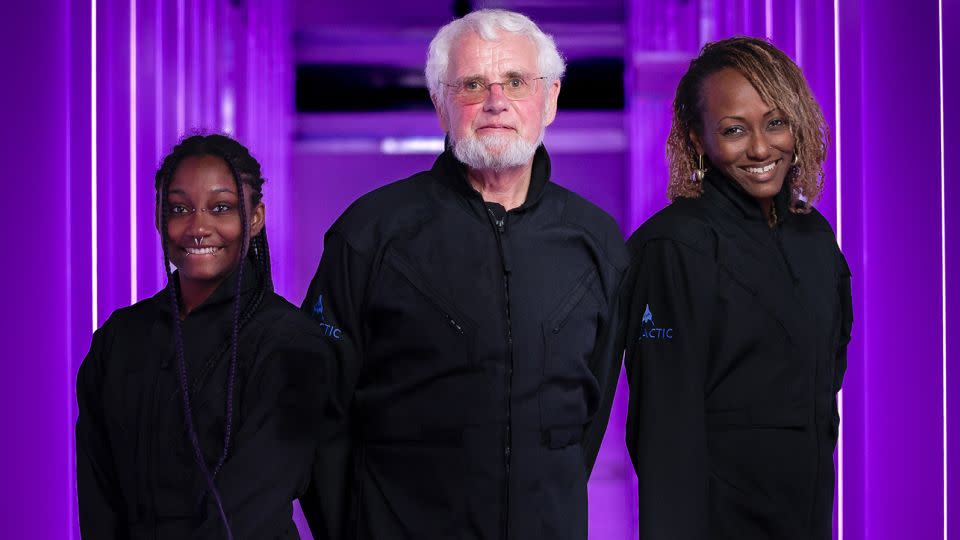 (From left) Anastatia Mayers, Jon Goodwin and Keisha Schahaff will fly on the Galactic 02 mission in August. - Virgin Galactic