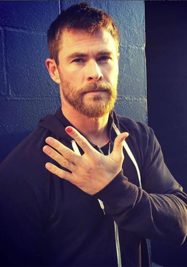 Chris Hemsworth will wear nail polish for the whole month of October. Photo: Instagram.