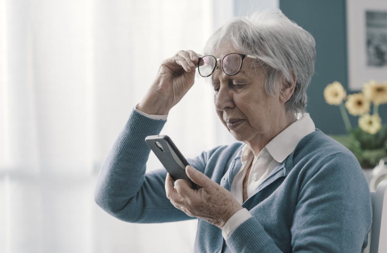 <span class="caption">Nearly all people start to develop blurry vision once they hit their 40s and 50s.</span> <span class="attribution"><a class="link " href="https://www.gettyimages.com/detail/photo/senior-woman-having-vision-problems-royalty-free-image/1319027194?adppopup=true" rel="nofollow noopener" target="_blank" data-ylk="slk:demaerre/iStock via Getty Images;elm:context_link;itc:0;sec:content-canvas">demaerre/iStock via Getty Images</a></span>