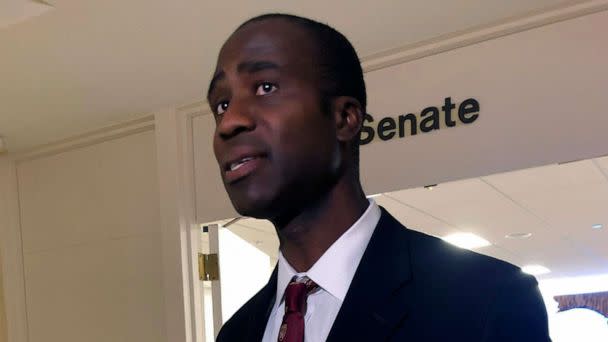 PHOTO: Dr. Joseph Ladapo speaks with reporters after the Florida Senate confirmed his appointment as the state's surgeon general on Feb. 23, 2022, in Tallahassee, Fla. (Brendan Farrington/AP, FILE)