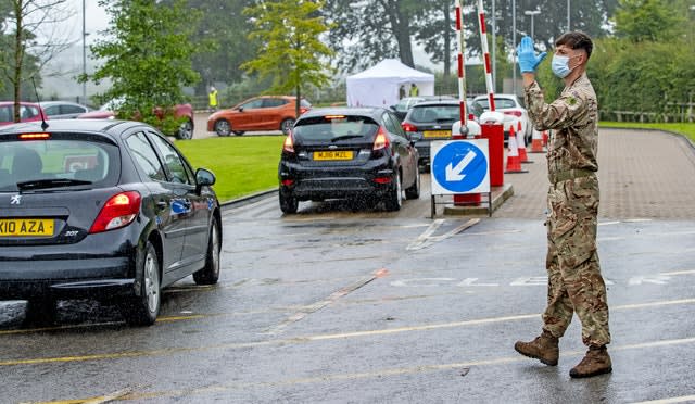 A mobile testing centre at Witton Park High School in Blackburn (Peter Byrne/PA)