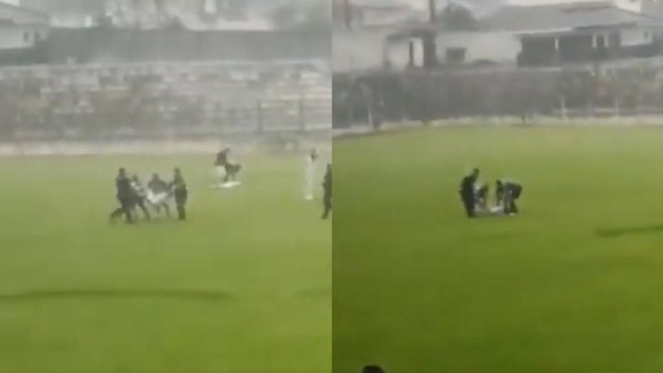 受傷球員被依序抬出場外。（圖／翻攝自@xv_curitiba　Twitter）
