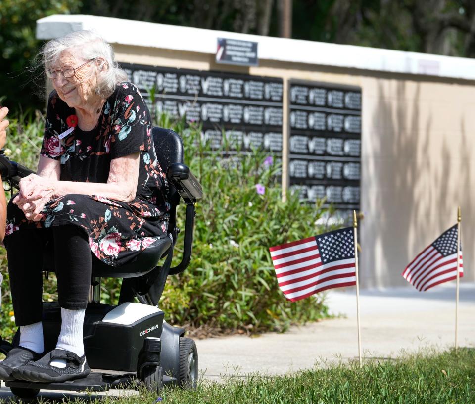 Edith Wise, who served during World War II, attends the Memorial Day event at Bill Dreggors Park in DeLand. Asked about her service, Edith replied, "We were just glad the war was over."