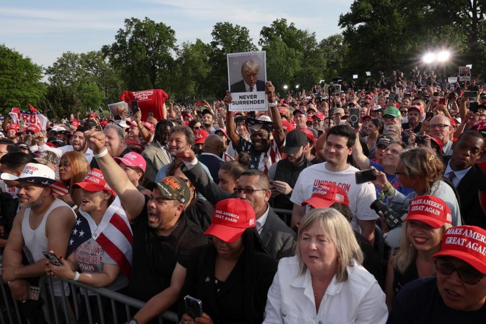 Supporters of former President Donald Trump watch as he holds a rally in the historical Democratic district of the South Bronx on May 23, 2024 in New York City. (Photo by Spencer Platt/Getty Images) (Spencer Platt/Getty Images)