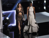 Kate Beckinsale, left, and Danai Gurira walk on stage to present the award for outstanding actor in a motion picture at the 50th annual NAACP Image Awards on Saturday, March 30, 2019, at the Dolby Theatre in Los Angeles. (Photo by Chris Pizzello/Invision/AP)